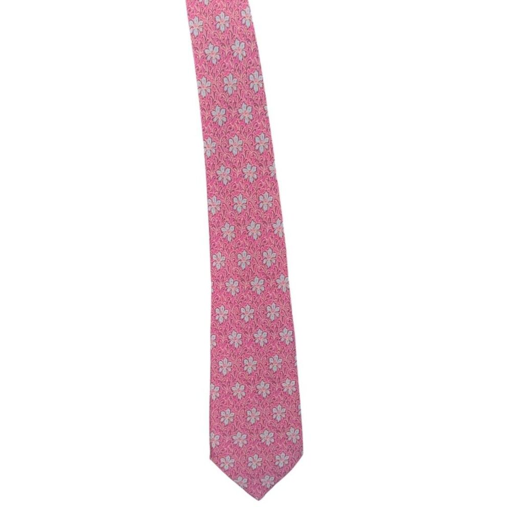 VALENTINO Cravatte Silk Tie Pink Floral Vintage Made In Italy Luxury Designer